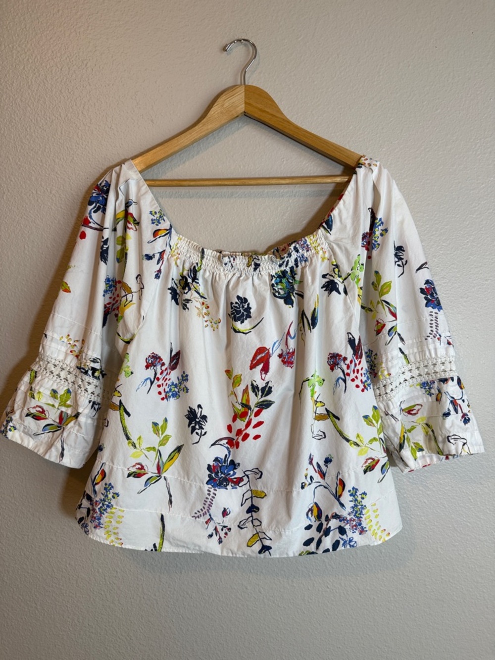 Tanya Taylor Size 10 Floral Off Shoulder Blouse Romantic Cottagecore Garden